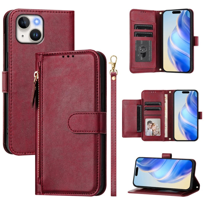 Estuche de cuero para teléfono con cremallera y ranuras para varias tarjetas, For iPhone 14 Pro Max, For iPhone SE 2022 / 2020 / 8 / 7, For iPhone 13 Pro Max, For iPhone 13 Pro, For iPhone 13 mini, For iPhone 12 / 12 Pro, For iPhone 12 Pro Max         ...