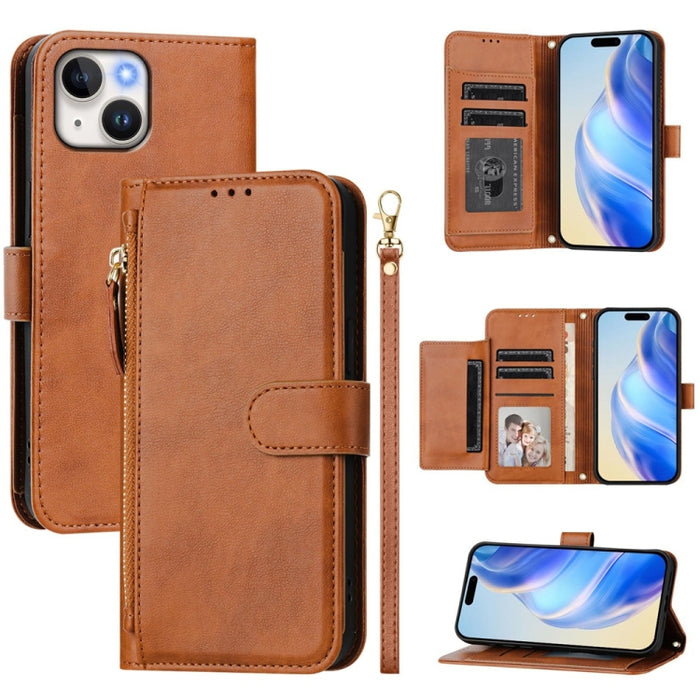 Estuche de cuero para teléfono con cremallera y ranuras para varias tarjetas, For iPhone 14 Pro Max, For iPhone SE 2022 / 2020 / 8 / 7, For iPhone 13 Pro Max, For iPhone 13 Pro, For iPhone 13 mini, For iPhone 12 / 12 Pro, For iPhone 12 Pro Max         ...