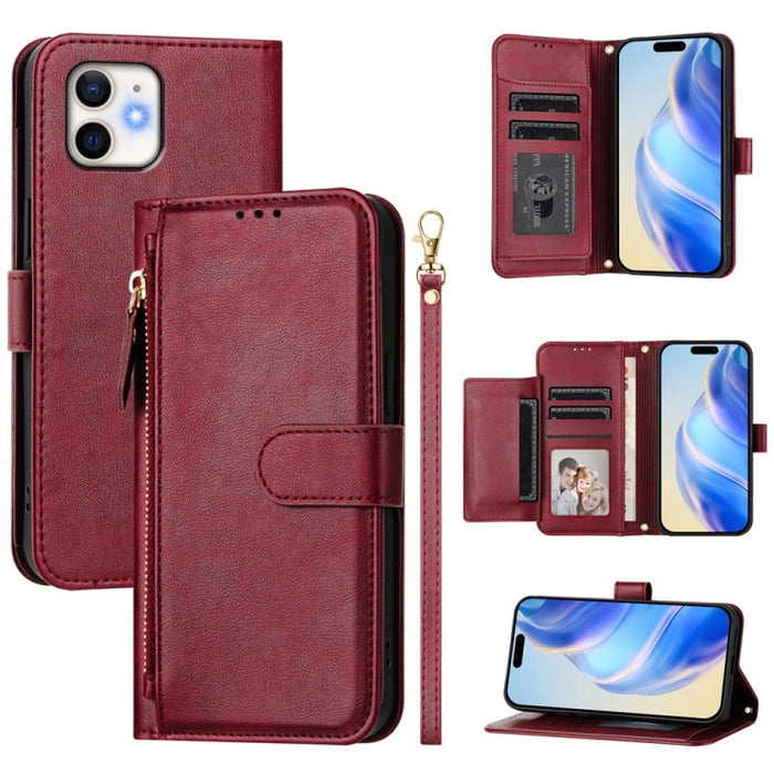 Estuche de cuero para teléfono con cremallera y ranuras para varias tarjetas, For iPhone 14 Pro Max, For iPhone SE 2022 / 2020 / 8 / 7, For iPhone 13 Pro Max, For iPhone 13 Pro, For iPhone 13 mini, For iPhone 12 / 12 Pro, For iPhone 12 Pro Max         ...