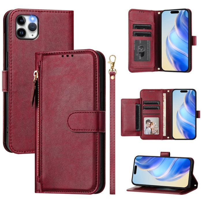 Estuche de cuero para teléfono con cremallera y ranuras para varias tarjetas, For iPhone 14 Pro Max, For iPhone SE 2022 / 2020 / 8 / 7, For iPhone 13 Pro Max, For iPhone 13 Pro, For iPhone 13 mini, For iPhone 12 / 12 Pro, For iPhone 12 Pro Max         ...