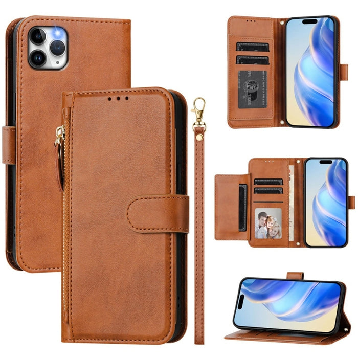 Estuche de cuero para teléfono con cremallera y ranuras para varias tarjetas, For iPhone 14 Pro Max, For iPhone SE 2022 / 2020 / 8 / 7, For iPhone 13 Pro Max, For iPhone 13 Pro, For iPhone 13 mini, For iPhone 12 / 12 Pro, For iPhone 12 Pro Max         ...