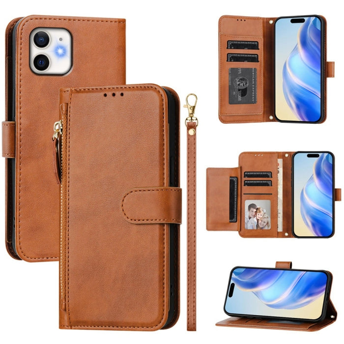 Estuche de cuero para teléfono con cremallera y ranuras para varias tarjetas, For iPhone 14 Pro Max, For iPhone SE 2022 / 2020 / 8 / 7, For iPhone 13 Pro Max, For iPhone 13 Pro, For iPhone 13 mini, For iPhone 12 / 12 Pro, For iPhone 12 Pro Max         ...