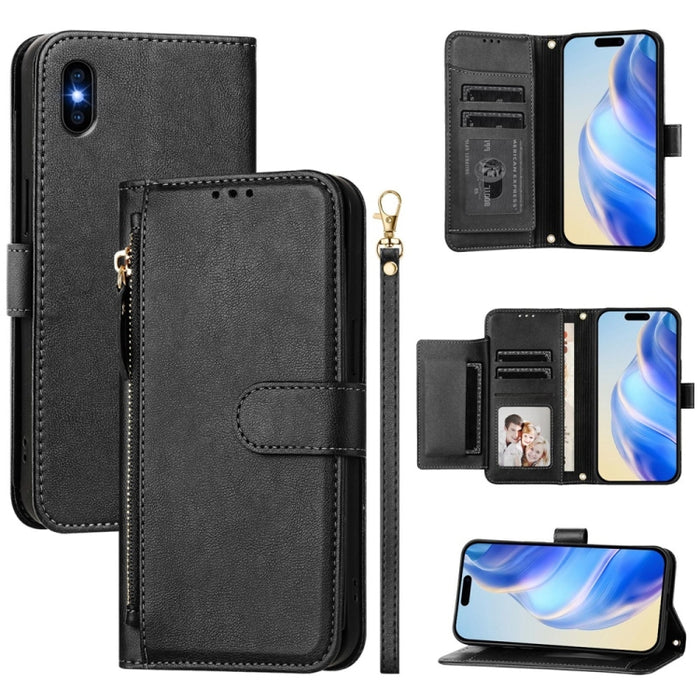 Estuche de cuero para teléfono con cremallera y ranuras para varias tarjetas, For iPhone 14 Pro Max, For iPhone SE 2022 / 2020 / 8 / 7, For iPhone 13 Pro Max, For iPhone 13 Pro, For iPhone 13 mini, For iPhone 12 / 12 Pro, For iPhone 12 Pro Max         ...