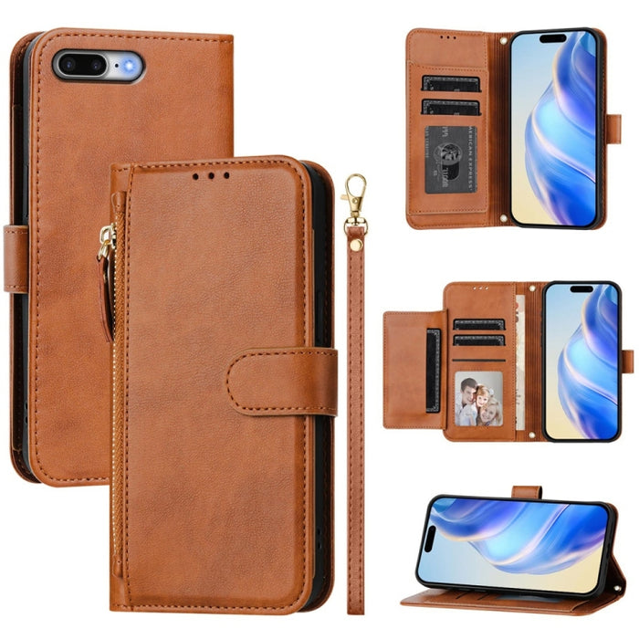 Estuche de cuero para teléfono con cremallera y ranuras para varias tarjetas, For iPhone 14 Pro Max, For iPhone SE 2022 / 2020 / 8 / 7, For iPhone 13 Pro Max, For iPhone 13 Pro, For iPhone 13 mini, For iPhone 12 / 12 Pro, For iPhone 12 Pro Max         ...