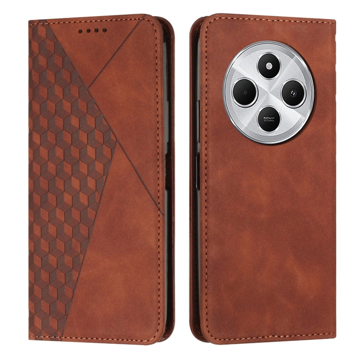 Funda de cuero magnética para teléfono con tacto de piel y empalme de diamantes, For Redmi Note 14 4G 163.25mm, For Redmi Note 14 5G Global, For Redmi 14C 4G