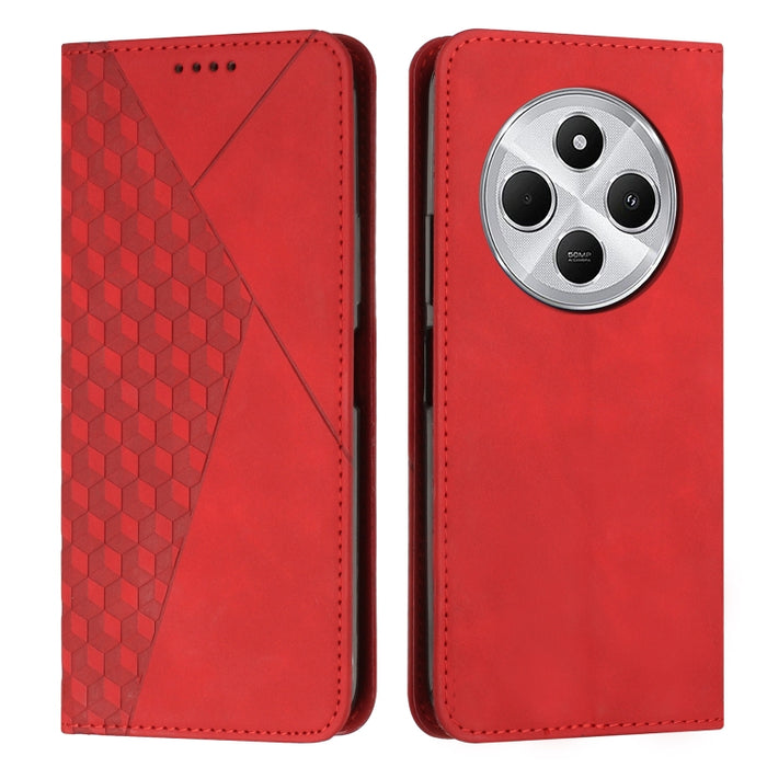 Funda de cuero magnética para teléfono con tacto de piel y empalme de diamantes, For Redmi Note 14 4G 163.25mm, For Redmi Note 14 5G Global, For Redmi 14C 4G