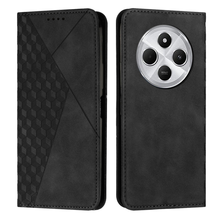 Funda de cuero magnética para teléfono con tacto de piel y empalme de diamantes, For Redmi Note 14 4G 163.25mm, For Redmi Note 14 5G Global, For Redmi 14C 4G