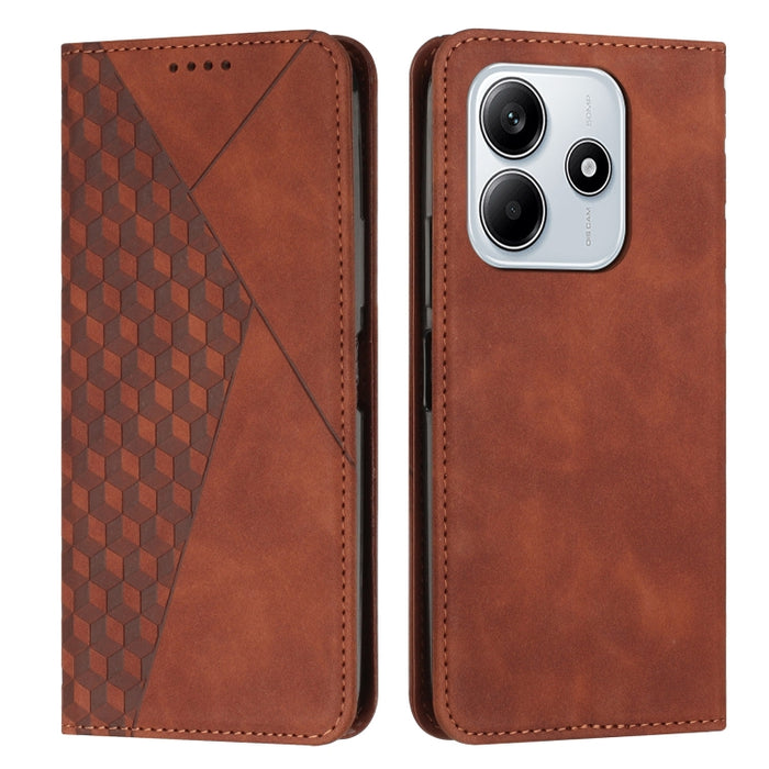 Funda de cuero magnética para teléfono con tacto de piel y empalme de diamantes, For Redmi Note 14 4G 163.25mm, For Redmi Note 14 5G Global, For Redmi 14C 4G
