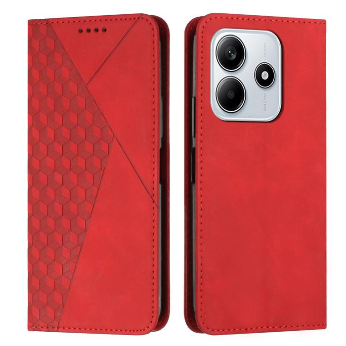 Funda de cuero magnética para teléfono con tacto de piel y empalme de diamantes, For Redmi Note 14 4G 163.25mm, For Redmi Note 14 5G Global, For Redmi 14C 4G