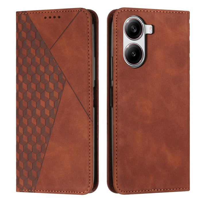 Funda de cuero magnética para teléfono con tacto de piel y empalme de diamantes, For Redmi Note 14 4G 163.25mm, For Redmi Note 14 5G Global, For Redmi 14C 4G