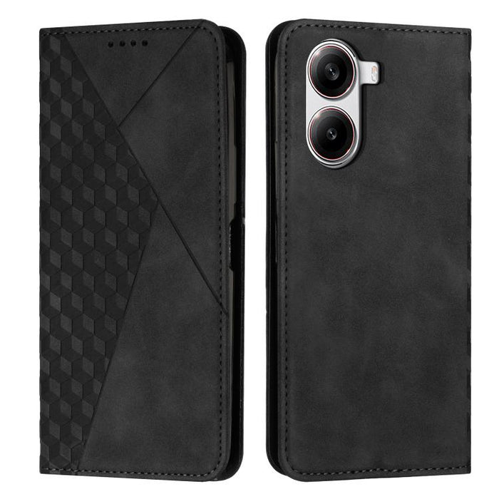 Funda de cuero magnética para teléfono con tacto de piel y empalme de diamantes, For Redmi Note 14 4G 163.25mm, For Redmi Note 14 5G Global, For Redmi 14C 4G