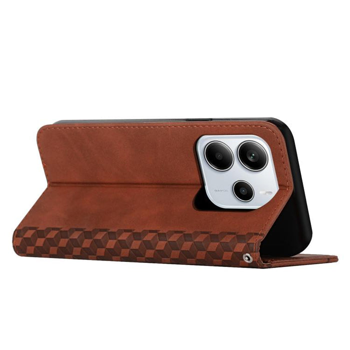 Funda de cuero magnética para teléfono con tacto de piel y empalme de diamantes, For Redmi Note 14 4G 163.25mm, For Redmi Note 14 5G Global, For Redmi 14C 4G