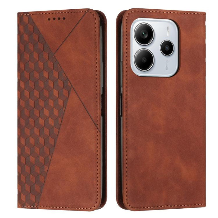 Funda de cuero magnética para teléfono con tacto de piel y empalme de diamantes, For Redmi Note 14 4G 163.25mm, For Redmi Note 14 5G Global, For Redmi 14C 4G
