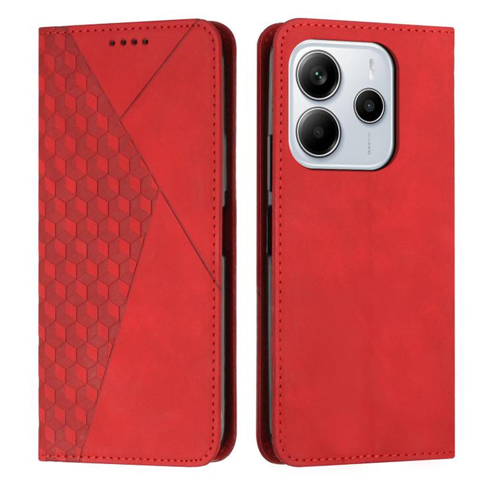 Funda de cuero magnética para teléfono con tacto de piel y empalme de diamantes, For Redmi Note 14 4G 163.25mm, For Redmi Note 14 5G Global, For Redmi 14C 4G