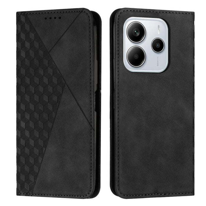 Funda de cuero magnética para teléfono con tacto de piel y empalme de diamantes, For Redmi Note 14 4G 163.25mm, For Redmi Note 14 5G Global, For Redmi 14C 4G