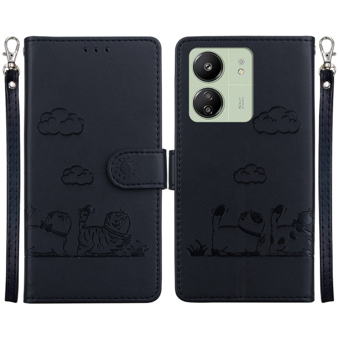 Funda de cuero RFID para teléfono con bonitos gatos, For Redmi K80 / K80 Pro / Xiaomi Poco F7 Pro, For Redmi Note 14 4G 164.84mm, For Redmi Turbo 4 / Xiaomi Poco X7 Pro, For Redmi Note 14 4G 163.25mm, For Redmi Note 14 5G                               ...