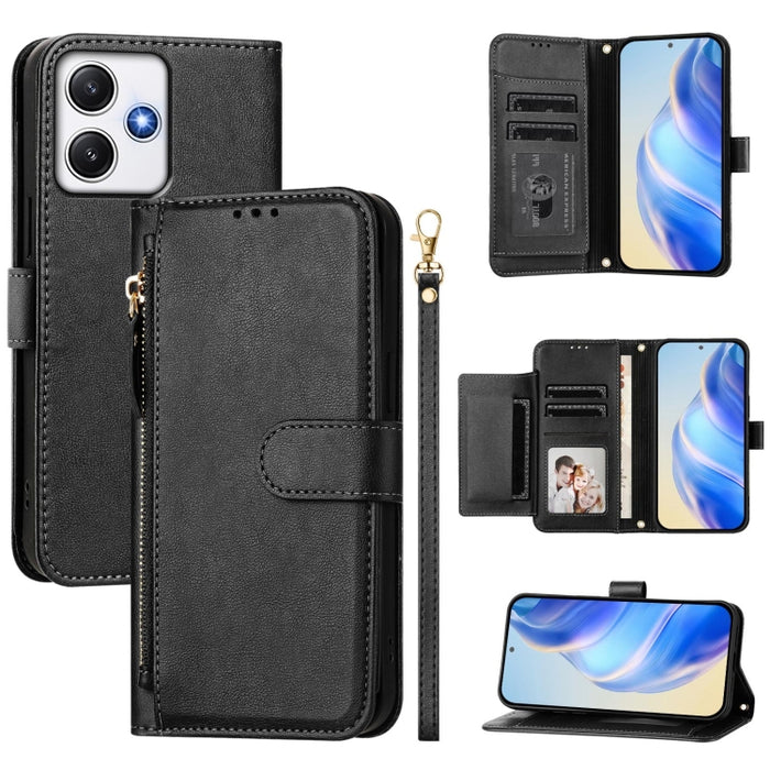 Estuche de cuero para teléfono con cremallera y ranuras para varias tarjetas, For Redmi Note 14 5G, For Redmi 14C 4G, For Redmi K70 Ultra 5G, For Redmi 13 5G / 4G Global, For Redmi A3 4G Global / A3X 4G, For Redmi Note 13 Pro 4G Global                 ...