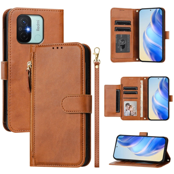 Estuche de cuero para teléfono con cremallera y ranuras para varias tarjetas, For Redmi Note 12 4G Global, For Redmi A1 4G / A2 4G, For Redmi Note 12 Explorer / 12 Pro+ 5G, For Redmi Note 12 Pro Speed / 12 Pro 5G, For Redmi Note 12 5G Global           ...