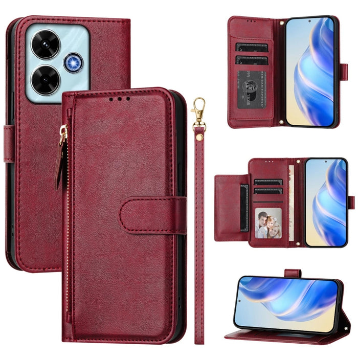 Estuche de cuero para teléfono con cremallera y ranuras para varias tarjetas, For Redmi Note 14 5G, For Redmi 14C 4G, For Redmi K70 Ultra 5G, For Redmi 13 5G / 4G Global, For Redmi A3 4G Global / A3X 4G, For Redmi Note 13 Pro 4G Global                 ...