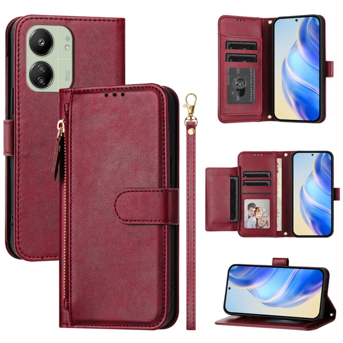 Estuche de cuero para teléfono con cremallera y ranuras para varias tarjetas, For Redmi Note 14 5G, For Redmi 14C 4G, For Redmi K70 Ultra 5G, For Redmi 13 5G / 4G Global, For Redmi A3 4G Global / A3X 4G, For Redmi Note 13 Pro 4G Global                 ...