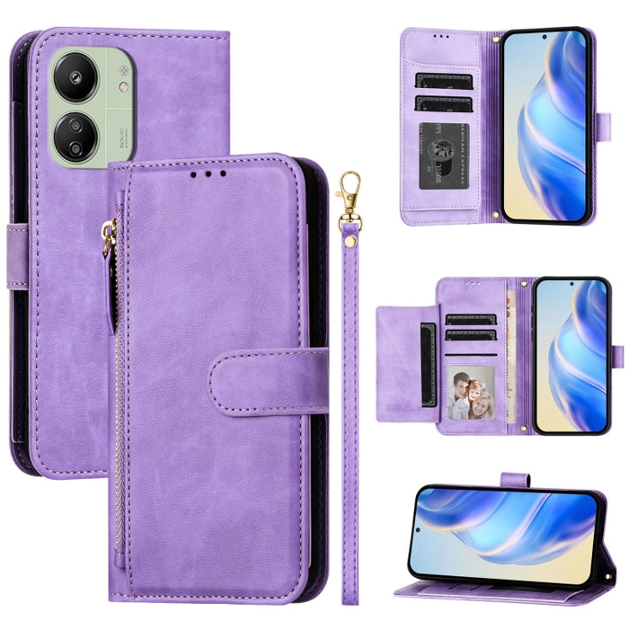 Estuche de cuero para teléfono con cremallera y ranuras para varias tarjetas, For Redmi Note 14 5G, For Redmi 14C 4G, For Redmi K70 Ultra 5G, For Redmi 13 5G / 4G Global, For Redmi A3 4G Global / A3X 4G, For Redmi Note 13 Pro 4G Global                 ...