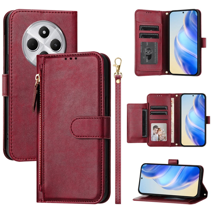 Estuche de cuero para teléfono con cremallera y ranuras para varias tarjetas, For Redmi Note 14 5G, For Redmi 14C 4G, For Redmi K70 Ultra 5G, For Redmi 13 5G / 4G Global, For Redmi A3 4G Global / A3X 4G, For Redmi Note 13 Pro 4G Global                 ...