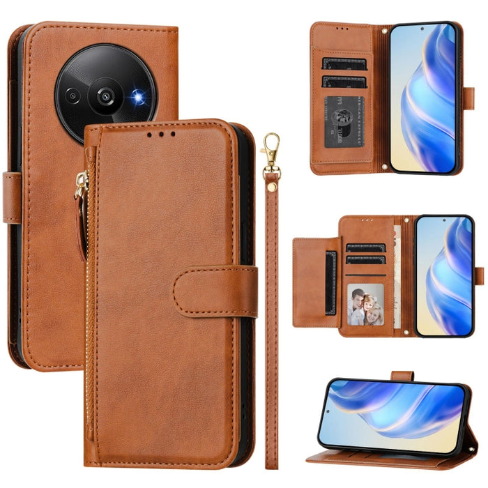 Estuche de cuero para teléfono con cremallera y ranuras para varias tarjetas, For Redmi Note 14 5G, For Redmi 14C 4G, For Redmi K70 Ultra 5G, For Redmi 13 5G / 4G Global, For Redmi A3 4G Global / A3X 4G, For Redmi Note 13 Pro 4G Global                 ...