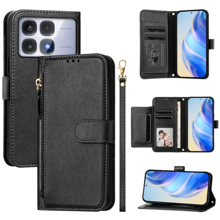 Estuche de cuero para teléfono con cremallera y ranuras para varias tarjetas, For Redmi Note 14 5G, For Redmi 14C 4G, For Redmi K70 Ultra 5G, For Redmi 13 5G / 4G Global, For Redmi A3 4G Global / A3X 4G, For Redmi Note 13 Pro 4G Global                 ...