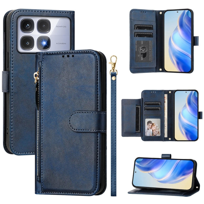 Estuche de cuero para teléfono con cremallera y ranuras para varias tarjetas, For Redmi Note 14 5G, For Redmi 14C 4G, For Redmi K70 Ultra 5G, For Redmi 13 5G / 4G Global, For Redmi A3 4G Global / A3X 4G, For Redmi Note 13 Pro 4G Global                 ...