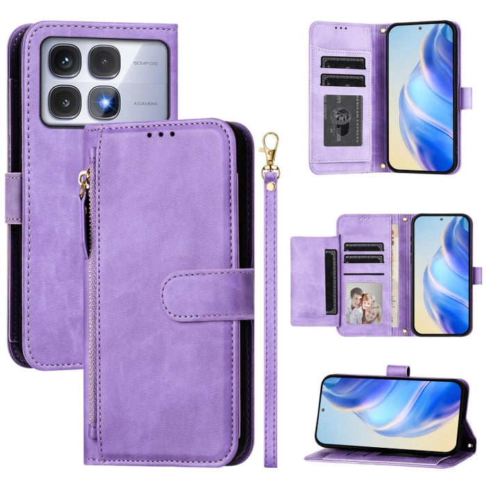 Estuche de cuero para teléfono con cremallera y ranuras para varias tarjetas, For Redmi Note 14 5G, For Redmi 14C 4G, For Redmi K70 Ultra 5G, For Redmi 13 5G / 4G Global, For Redmi A3 4G Global / A3X 4G, For Redmi Note 13 Pro 4G Global                 ...