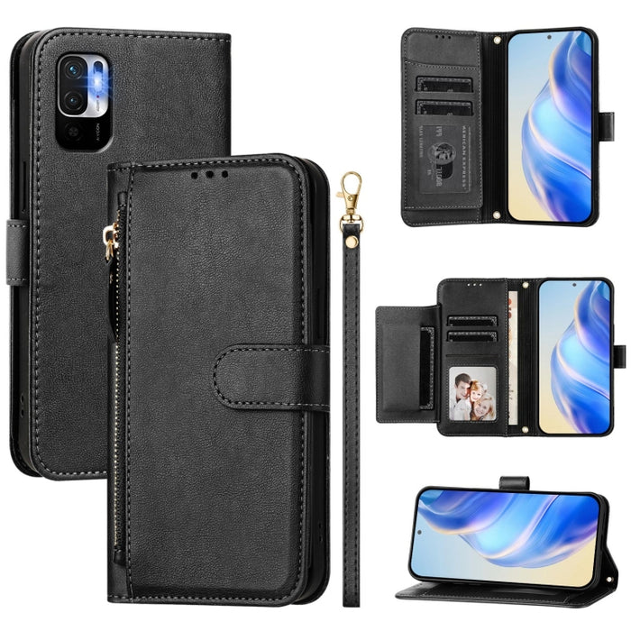 Estuche de cuero para teléfono con cremallera y ranuras para varias tarjetas, For Redmi Note 11 Pro+ 5G Europe, For Redmi Note 10 5G / Note 10T 5G, For Redmi Note 10 Pro 4G / Note 10 Pro Max, For Redmi Note 9T Global