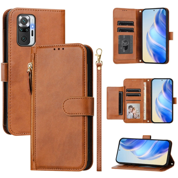 Estuche de cuero para teléfono con cremallera y ranuras para varias tarjetas, For Redmi Note 11 Pro+ 5G Europe, For Redmi Note 10 5G / Note 10T 5G, For Redmi Note 10 Pro 4G / Note 10 Pro Max, For Redmi Note 9T Global