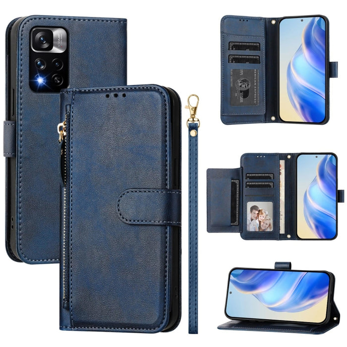 Estuche de cuero para teléfono con cremallera y ranuras para varias tarjetas, For Redmi Note 11 Pro+ 5G Europe, For Redmi Note 10 5G / Note 10T 5G, For Redmi Note 10 Pro 4G / Note 10 Pro Max, For Redmi Note 9T Global