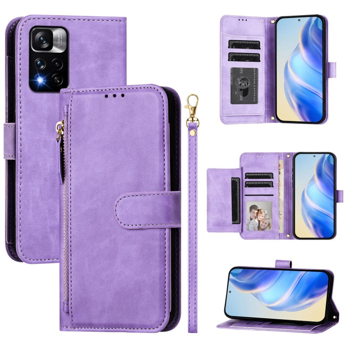Estuche de cuero para teléfono con cremallera y ranuras para varias tarjetas, For Redmi Note 11 Pro+ 5G Europe, For Redmi Note 10 5G / Note 10T 5G, For Redmi Note 10 Pro 4G / Note 10 Pro Max, For Redmi Note 9T Global