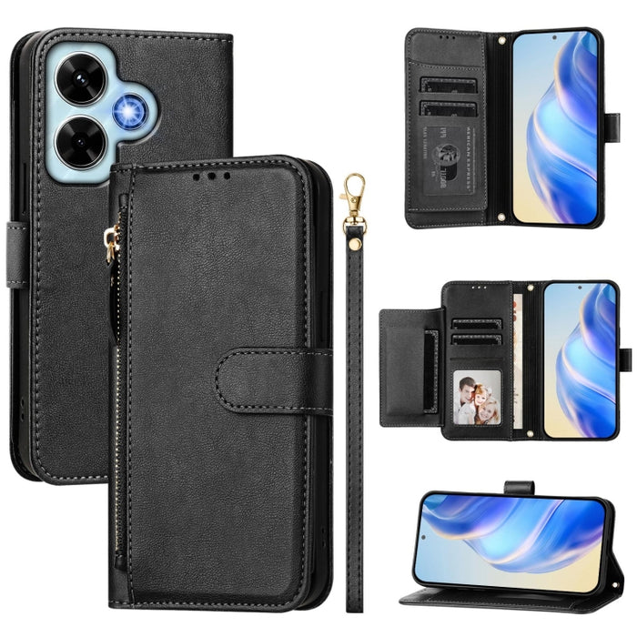 Estuche de cuero para teléfono con cremallera y ranuras para varias tarjetas, For Redmi Note 14 5G, For Redmi 14C 4G, For Redmi K70 Ultra 5G, For Redmi 13 5G / 4G Global, For Redmi A3 4G Global / A3X 4G, For Redmi Note 13 Pro 4G Global                 ...