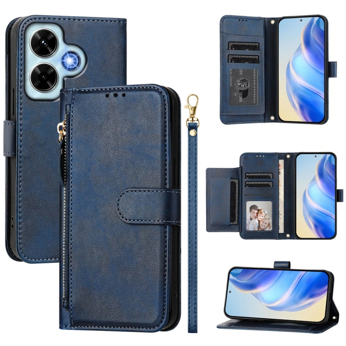 Estuche de cuero para teléfono con cremallera y ranuras para varias tarjetas, For Redmi Note 14 5G, For Redmi 14C 4G, For Redmi K70 Ultra 5G, For Redmi 13 5G / 4G Global, For Redmi A3 4G Global / A3X 4G, For Redmi Note 13 Pro 4G Global                 ...