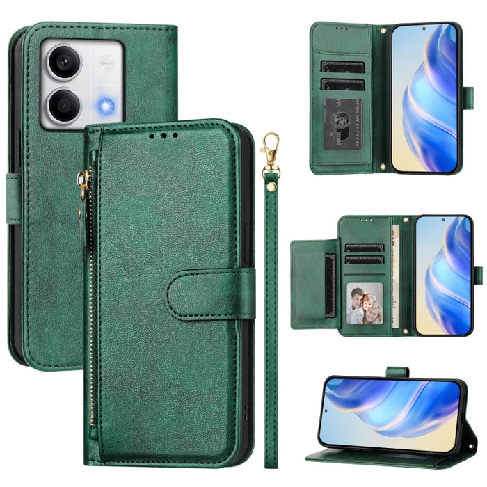 Estuche de cuero para teléfono con cremallera y ranuras para varias tarjetas, For Redmi Note 14 5G, For Redmi 14C 4G, For Redmi K70 Ultra 5G, For Redmi 13 5G / 4G Global, For Redmi A3 4G Global / A3X 4G, For Redmi Note 13 Pro 4G Global                 ...