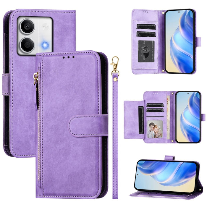 Estuche de cuero para teléfono con cremallera y ranuras para varias tarjetas, For Redmi Note 14 5G, For Redmi 14C 4G, For Redmi K70 Ultra 5G, For Redmi 13 5G / 4G Global, For Redmi A3 4G Global / A3X 4G, For Redmi Note 13 Pro 4G Global                 ...