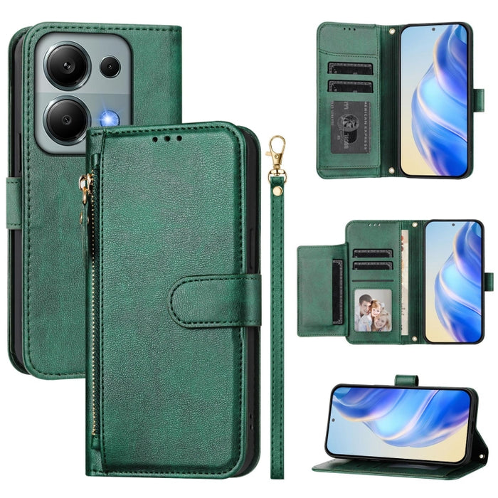 Estuche de cuero para teléfono con cremallera y ranuras para varias tarjetas, For Redmi Note 14 5G, For Redmi 14C 4G, For Redmi K70 Ultra 5G, For Redmi 13 5G / 4G Global, For Redmi A3 4G Global / A3X 4G, For Redmi Note 13 Pro 4G Global                 ...