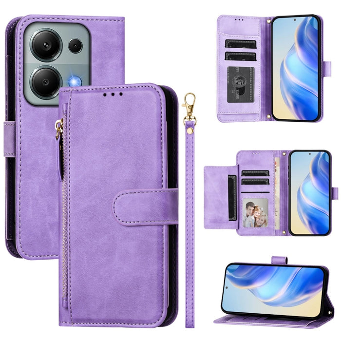 Estuche de cuero para teléfono con cremallera y ranuras para varias tarjetas, For Redmi Note 14 5G, For Redmi 14C 4G, For Redmi K70 Ultra 5G, For Redmi 13 5G / 4G Global, For Redmi A3 4G Global / A3X 4G, For Redmi Note 13 Pro 4G Global                 ...