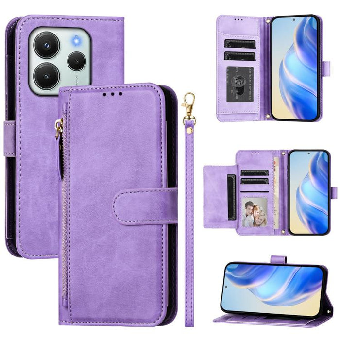 Estuche de cuero para teléfono con cremallera y ranuras para varias tarjetas, For Redmi A7 Pro 4G / 5G 171mm / Poco C85x 5G, For Redmi 15a 5G, For Redmi Turbo 5 Max 5G / Poco X8 Pro Max 5G, For Redmi Turbo 5 5G / Poco X8 Pro 5G                         ...