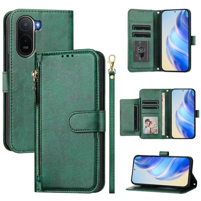 Estuche de cuero para teléfono con cremallera y ranuras para varias tarjetas, For Redmi A7 Pro 4G / 5G 171mm / Poco C85x 5G, For Redmi 15a 5G, For Redmi Turbo 5 Max 5G / Poco X8 Pro Max 5G, For Redmi Turbo 5 5G / Poco X8 Pro 5G                         ...