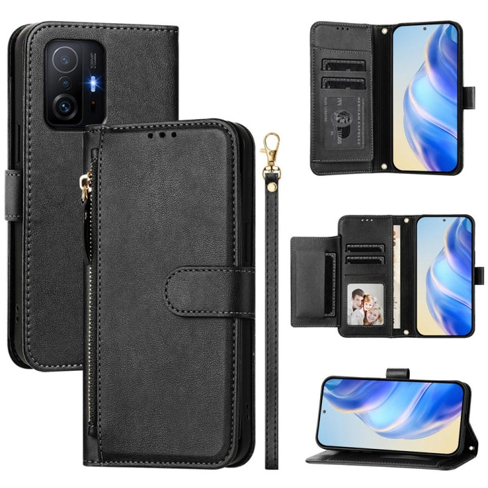 Estuche de cuero para teléfono con cremallera y ranuras para varias tarjetas, For Xiaomi 11T / 11T Pro, For Xiaomi Poco X3 GT, For Xiaomi Poco X3 Pro, For Xiaomi Mi 11 Ultra, For Xiaomi Mi 11 Pro, For Xiaomi Mi 11