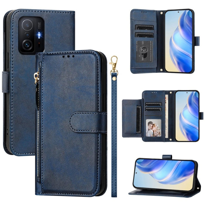 Estuche de cuero para teléfono con cremallera y ranuras para varias tarjetas, For Xiaomi 11T / 11T Pro, For Xiaomi Poco X3 GT, For Xiaomi Poco X3 Pro, For Xiaomi Mi 11 Ultra, For Xiaomi Mi 11 Pro, For Xiaomi Mi 11
