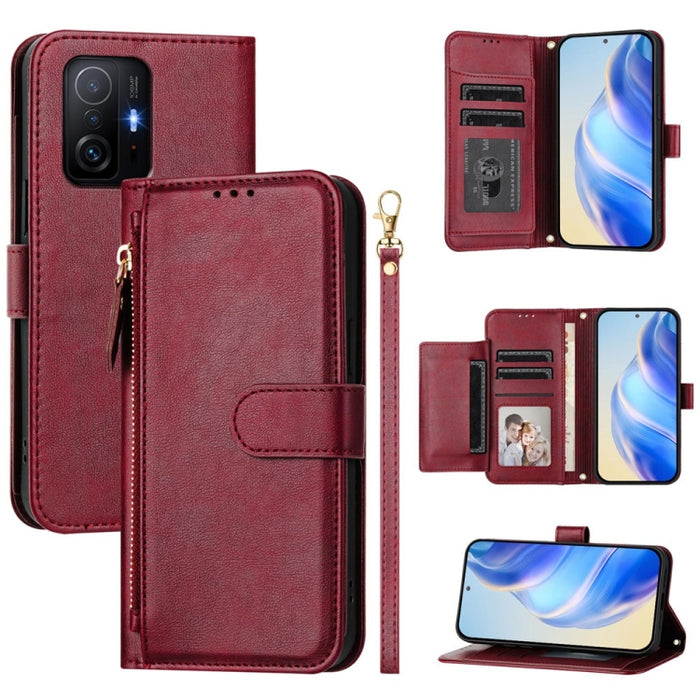 Estuche de cuero para teléfono con cremallera y ranuras para varias tarjetas, For Xiaomi 11T / 11T Pro, For Xiaomi Poco X3 GT, For Xiaomi Poco X3 Pro, For Xiaomi Mi 11 Ultra, For Xiaomi Mi 11 Pro, For Xiaomi Mi 11