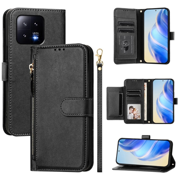 Estuche de cuero para teléfono con cremallera y ranuras para varias tarjetas, For Xiaomi 14 Pro Global, For Xiaomi 14, For Xiaomi 13 Ultra, For Xiaomi Civi 3, For Xiaomi 13 Lite / Civi 2, For Xiaomi 13 Pro, For Xiaomi 13, For Xiaomi 12S Ultra          ...