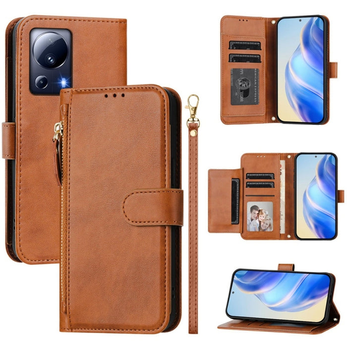 Estuche de cuero para teléfono con cremallera y ranuras para varias tarjetas, For Xiaomi 14 Pro Global, For Xiaomi 14, For Xiaomi 13 Ultra, For Xiaomi Civi 3, For Xiaomi 13 Lite / Civi 2, For Xiaomi 13 Pro, For Xiaomi 13, For Xiaomi 12S Ultra          ...