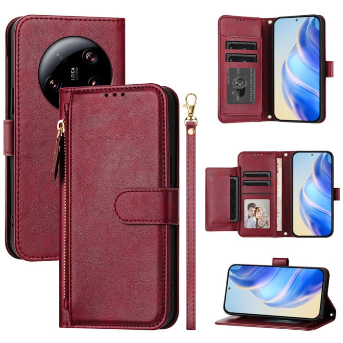 Estuche de cuero para teléfono con cremallera y ranuras para varias tarjetas, For Xiaomi 14 Pro Global, For Xiaomi 14, For Xiaomi 13 Ultra, For Xiaomi Civi 3, For Xiaomi 13 Lite / Civi 2, For Xiaomi 13 Pro, For Xiaomi 13, For Xiaomi 12S Ultra          ...