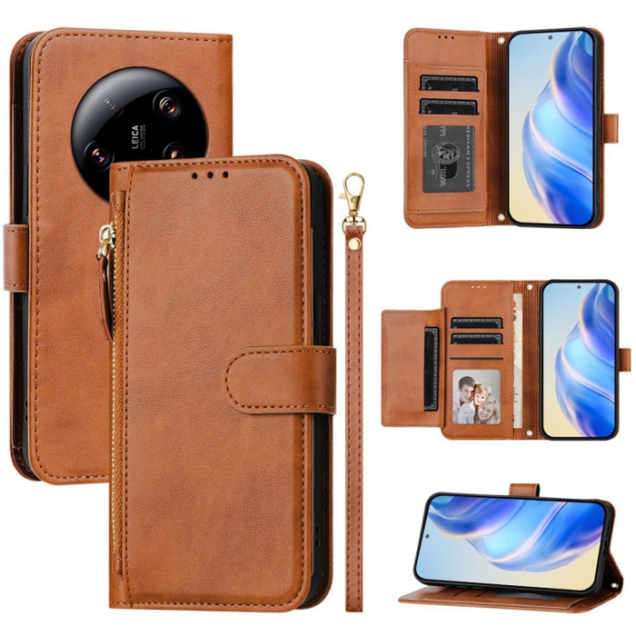 Estuche de cuero para teléfono con cremallera y ranuras para varias tarjetas, For Xiaomi 14 Pro Global, For Xiaomi 14, For Xiaomi 13 Ultra, For Xiaomi Civi 3, For Xiaomi 13 Lite / Civi 2, For Xiaomi 13 Pro, For Xiaomi 13, For Xiaomi 12S Ultra          ...