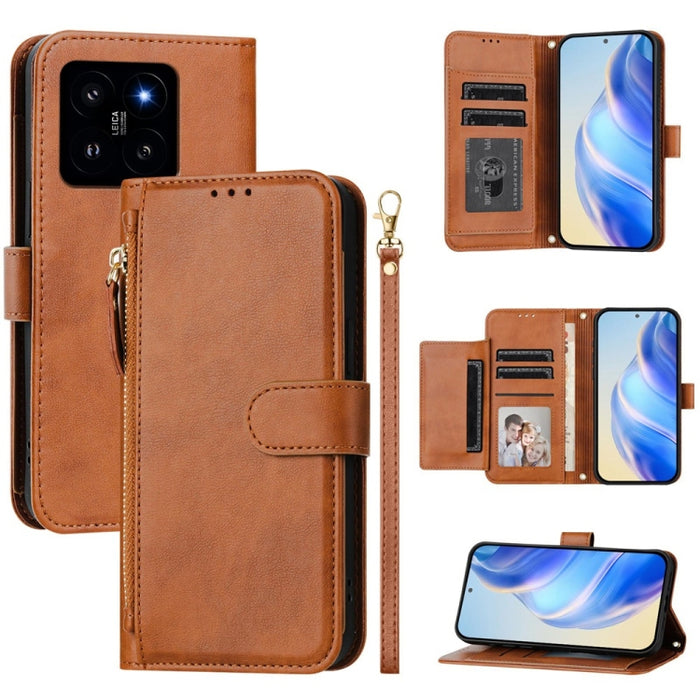 Estuche de cuero para teléfono con cremallera y ranuras para varias tarjetas, For Xiaomi 14 Pro Global, For Xiaomi 14, For Xiaomi 13 Ultra, For Xiaomi Civi 3, For Xiaomi 13 Lite / Civi 2, For Xiaomi 13 Pro, For Xiaomi 13, For Xiaomi 12S Ultra          ...